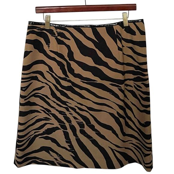 Womens Worth Zip Front A-Line Skirt Brown Black Animal Print Cotton Blend Sze 12 - Picture 2 of 6